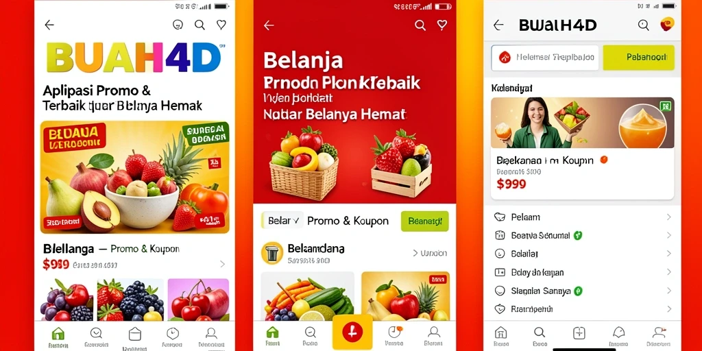 Tampilan antarmuka aplikasi BUAH4D dengan berbagai promo menarik.
