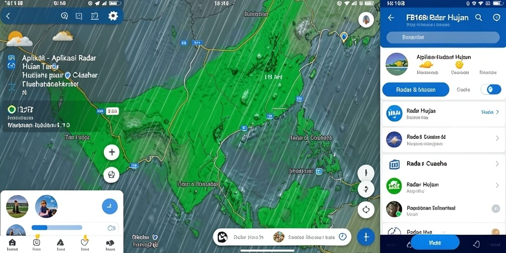 Tampilan antarmuka FB168 menampilkan peta cuaca interaktif dengan radar hujan.