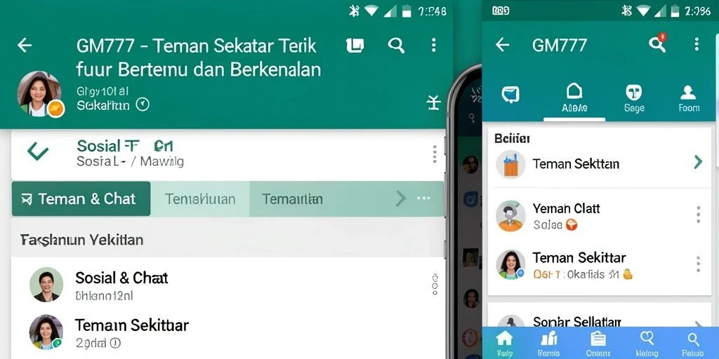 Interface modern dan interaktif dari aplikasi GM777 untuk mencari teman.