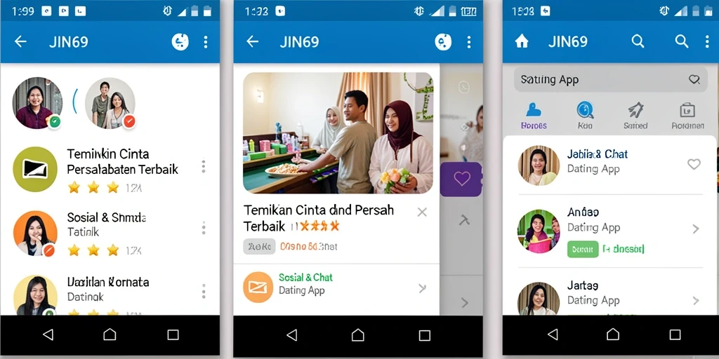 Antarmuka JIN69 yang modern dengan fitur kencan intuitif.