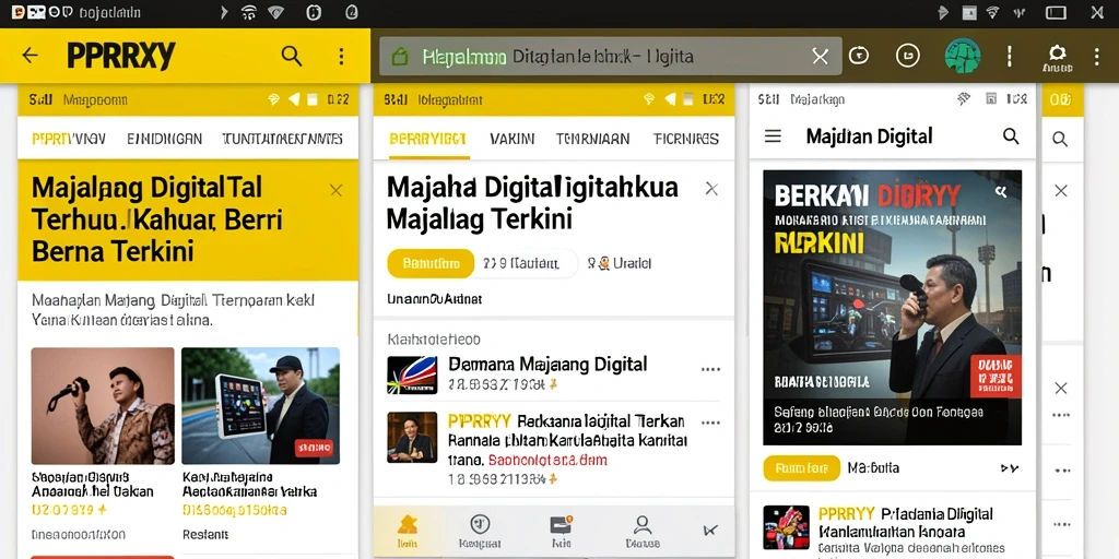 Antarmuka PPRRYY menampilkan berita dan majalah digital modern.