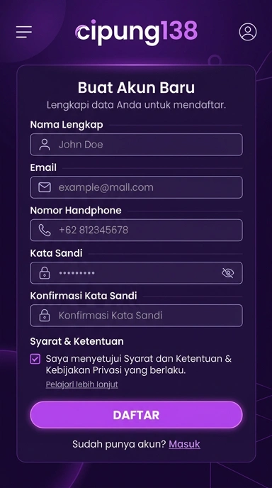 Panduan Registrasi Akun Baru cipung138 untuk Pengguna Android